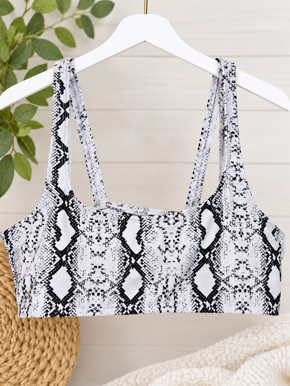 SHEIN Black White Snakeskin Strappy Bikini Top Size L